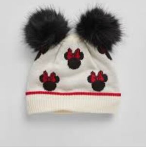 Baby Gap x Disney Cream and Black Pom Pom Minnie Mouse Beanie
